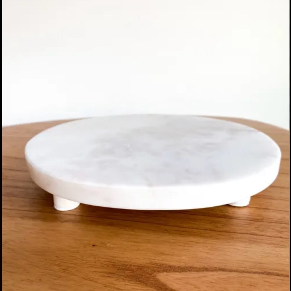 Round Marble Cheese Board Trivet Candleholder Display Riser Cake Platter#0917256